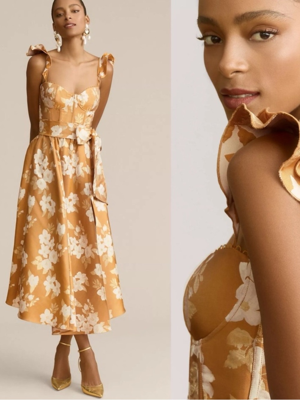 NWT V. Chapman Vera Ruffle-Strap Corset Side-Slit Midi Dress Anthropologie